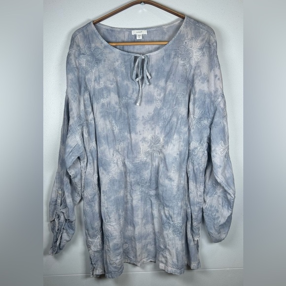 J. Jill -Pure Jill Blue/Gray Tie Dye Tunic Top with 3/4 Length Sleeves. Size XL. - Picture 1 of 7